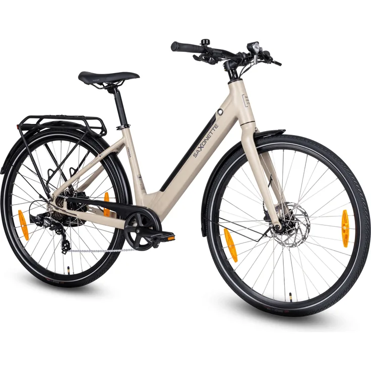 SAXONETTE URBANA Wave City E-Bike, 250 W Ananda Motor, 417 Wh Akku, Aluminium-Tiefeinsteiger, hydraulische Scheibenbremsen, erdgelfarben