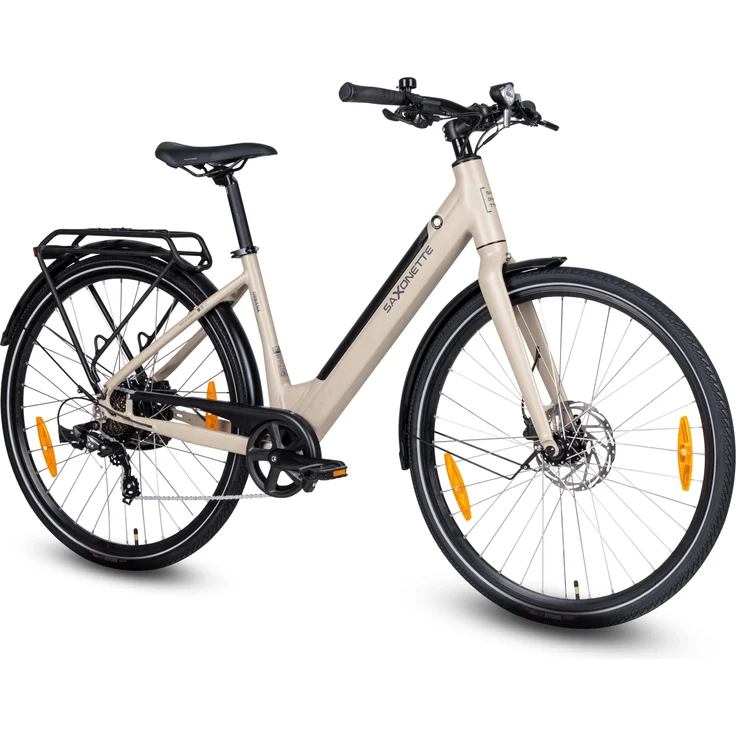 SAXONETTE URBANA Wave City E-Bike, 250 W Ananda Motor, 417 Wh Akku, Aluminium-Tiefeinsteiger, hydraulische Scheibenbremsen, erdgelfarben
