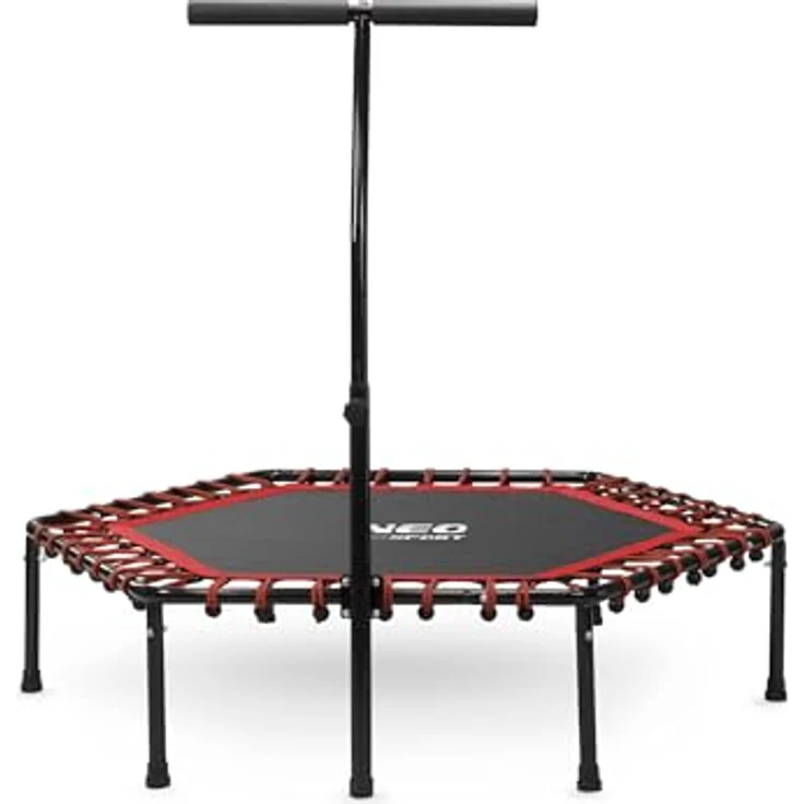 Neo-Sport Mini Jumping Trampolin, Fitness Trampolin mit höhenverstellbarem Haltegriff, Ø 127 cm, bis 100 kg, Indoor/Outdoor, rot – Bild 5
