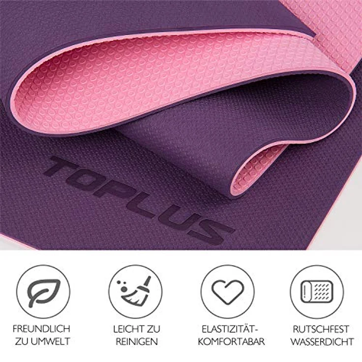 TOPLUS Yogamatte, gepolsterte und rutschfeste Gymnastikmatte für Fitness, Pilates & Yoga mit Tragegurt, Lila-Pink – Bild 5