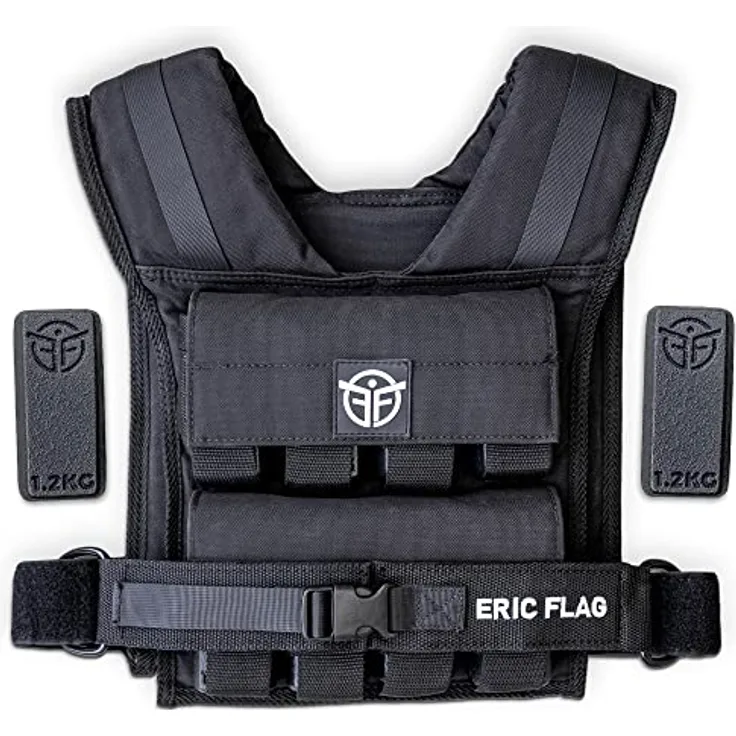 Eric Flag - Gewichtsweste 20kg oder 10kg, Herausnehmbare Metall-Gewichte, Verstellbare Trainingsweste für Crosstraining, Krafttraining, Calisthenics und Gym, Hochwertige Weight Vest Damen & Herren