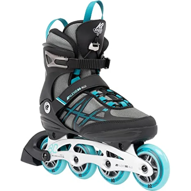 K2 Skates Damen Inline Skates Alexis 80 ALU, Grau - Cyan, mit ABEC-5 Kugellager und K2 Speed Lacing System