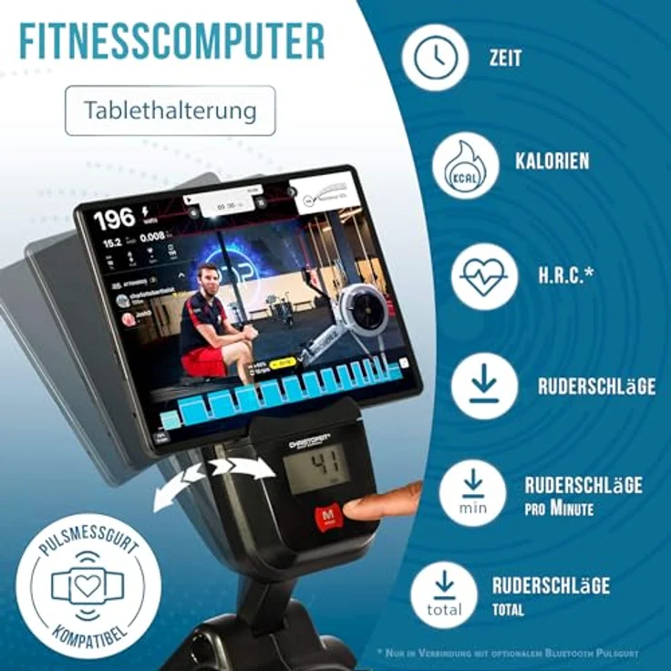 Christopeit RW 1000 Rudergerät – Magnetbremssystem, 8 Widerstandsstufen, Bluetooth, LCD-Display, klappbar, bis 120kg, Heimtrainer für Ganzkörpertraining – Bild 3