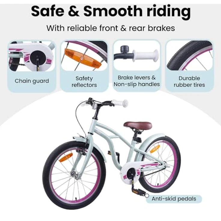 vidaXL Kinderfahrrad 18 Zoll, für Kinder von 5-7 Jahren, hellgrün, mit 123 x 51 x 78 cm Abmessungen – Bild 4