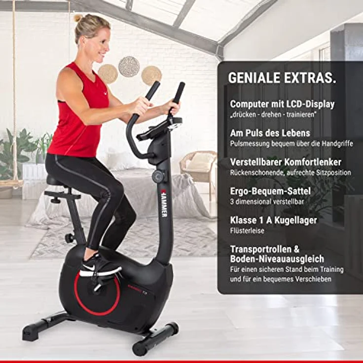 HAMMER 4860 Heimtrainer Cardio T3, geringer Einstiegs-Widerstand, besondersleisesFitnessfahrrad,Comfort-Sattel,geeignetalsHeimtrainerfürSenioren,Tablethalterung,90x46x137cm – Bild 2