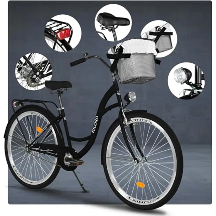 Milordbikes City-Fahrrad, 46 cm, schwarzes Metall, leichtgängige 700C Reifen, inkl. Trägersystem – Bild 7