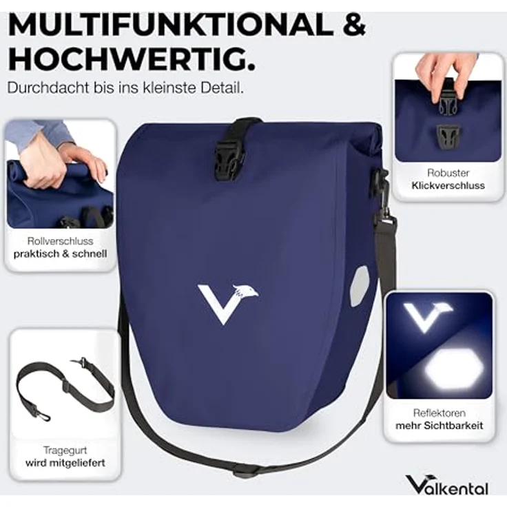 Valkental® Gepäckträgertasche ValkBasic, wasserdicht, 18-22L Volumen, abschließbar, mit reflektierenden Elementen, bombenfester Sitz, langlebig – Bild 4