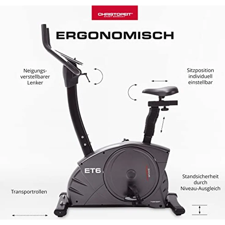 Christopeit Sport Ergometer Heimtrainer ET 6 new 24-Stufig, bis 150kg Gewicht, 12kg Magnet-Bremssystem, LCD-Display – Bild 3