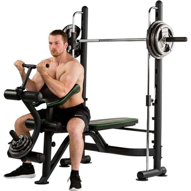 Tunturi Smithmachine SM60, Kraftstation für Hantelbank, Beintraining und Situps, verstellbare Langhantelstütze – Bild 7