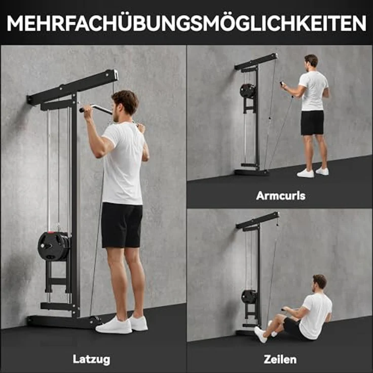 SPORTNOW Latzugstation Latzugturm für Wandmontage, 120 kg belastbar, inkl. Latzugstange und Seilzug, platzsparend für Zuhause, stabiler Stahlrahmen – Bild 3