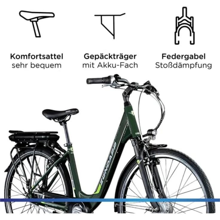 ZÜNDAPP Z600 City E Bike Damen, 28 Zoll Elektrofahrrad mit 7 Gang Nabenschaltung, 250 W Motor, Reichweite bis 150 km, Khaki, 47 cm – Bild 4