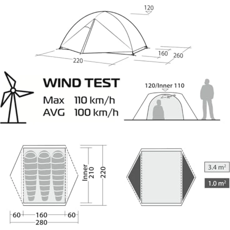 Robens Aster Pro Kuppelzelt, 3-Personen, 260x220cm, leichtes Aluminiumgestell, feuerfestes Polyester, grün – Bild 5