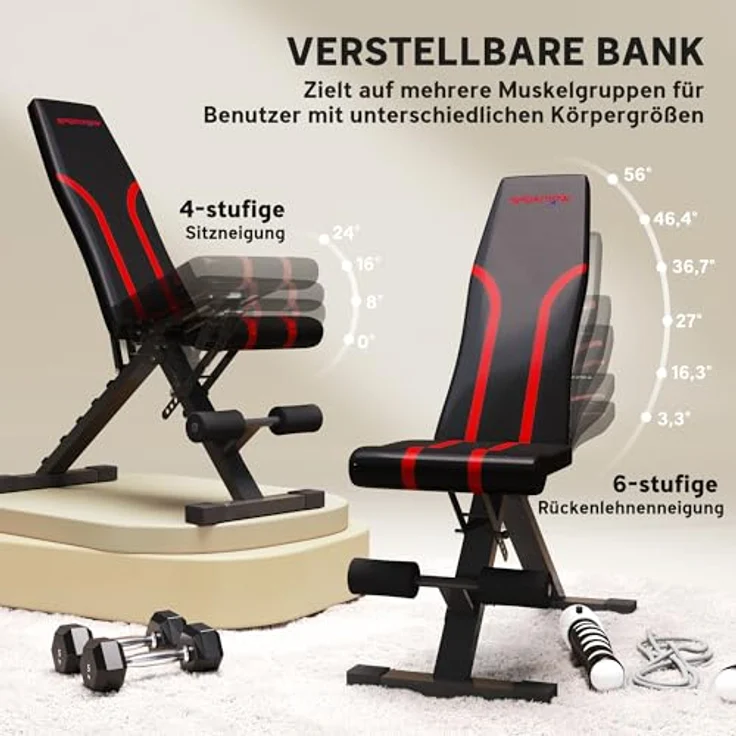 SPORTNOW klappbare Hantelbank, multifunktionale Fitnessbank mit 6-fach verstellbarer Rückenlehne, bis 250 kg Belastbarkeit, platzsparend und gepolstert für zuhause und Fitnessstudio – Bild 3
