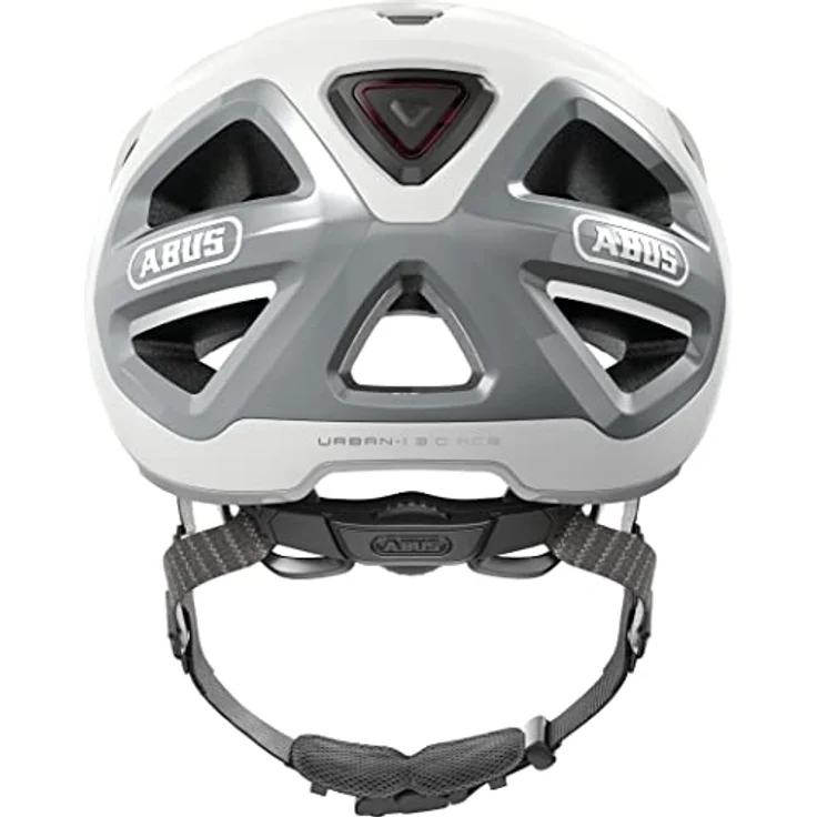 ABUS Stadthelm Urban-I 3.0 ACE - sportlicher Fahrradhelm mit LED-Rücklicht, verlängertem Schirm und Magnetverschluss - Weiß, Größe S – Bild 3