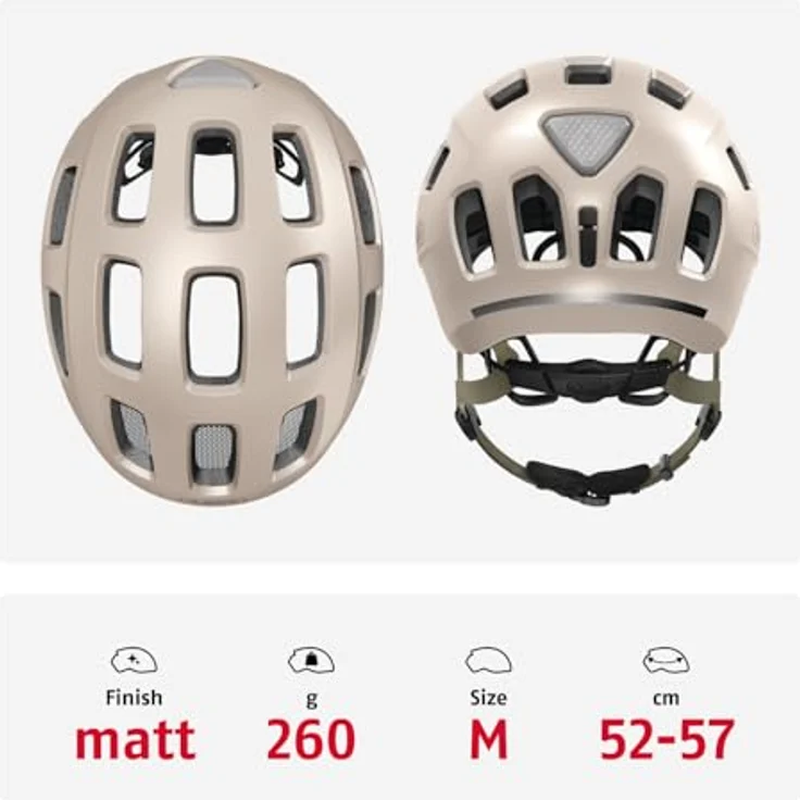 ABUS Youn-I 2.0 Fahrradhelm für Kinder und Jugendliche, mit Licht, Beige, Größe M – Bild 3