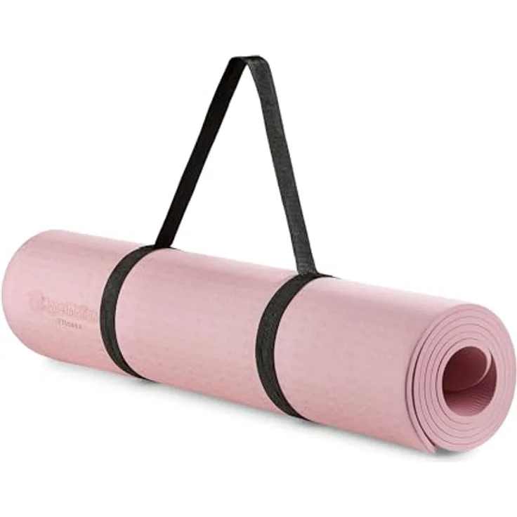 HyperMotion Yogamatte Lotus, rutschfestes TPE mit 6mm Stärke, 183x61 cm, rosa, inkl. Tragegurt – Bild 20