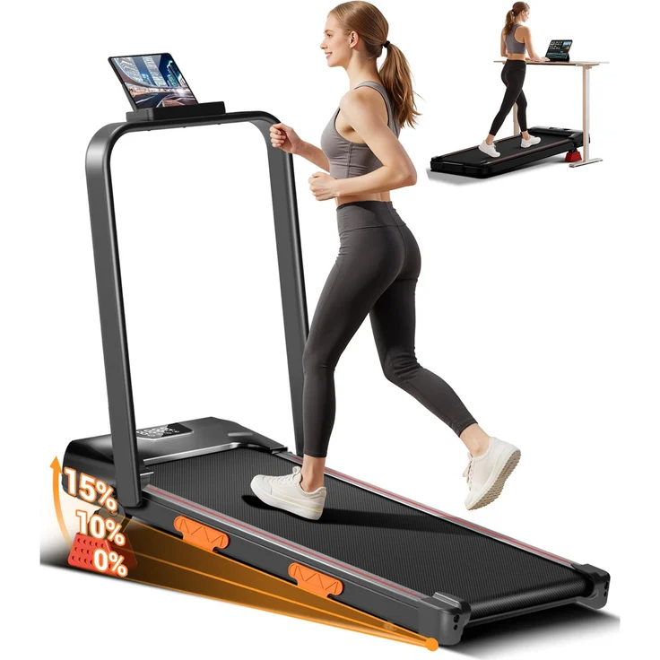 LONTEK Laufband mit 15 % Steigung, Walking Pad für Zuhause, max. Belastung 136 kg, leiser 2,75-PS-Motor, Gelenkschonende Dämpfung