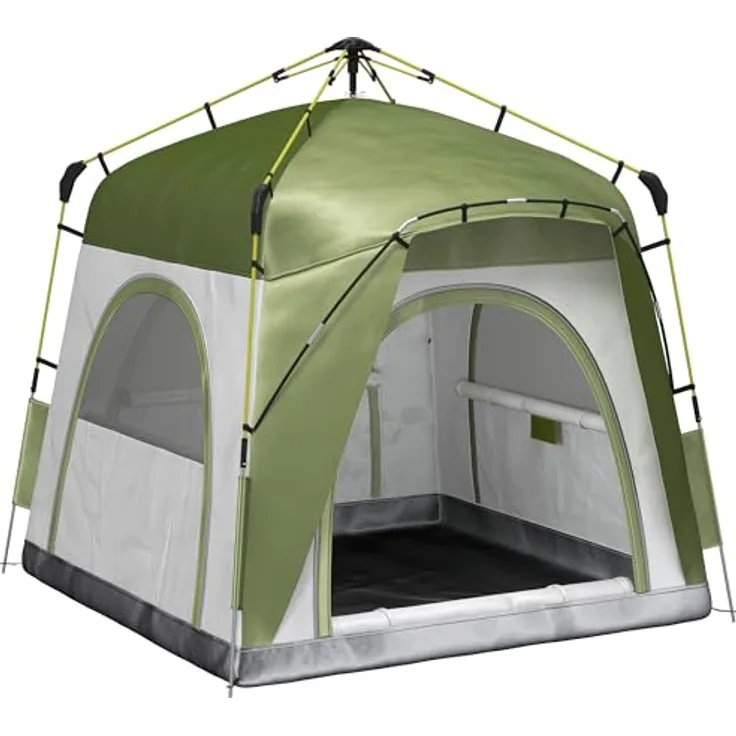 Outsunny Pop Up Kuppelzelt 4-Personen, UV 50+ Campingzelt mit 4 Türen, 1,9 m Höhe, 1000mm Wassersäule, leicht und stabil, ideal für Familien und Gartenreisen