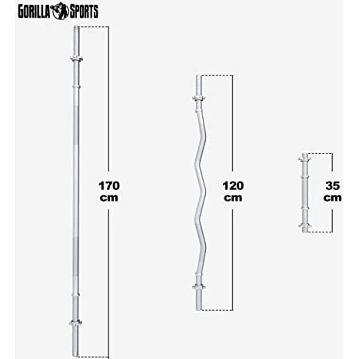 GORILLA SPORTS® Hantelset - 100kg, Langhantelstange 170 cm, Curlstange 120 cm, 2 x Kurzhanteln 30mm, Gewichte 4x1,25kg / 4x2,5kg / 2x5kg / 2x10kg / 2x15kg, 8 Sternverschlüssen, Kunststoff - Hantel Set, Schwarz - Preisvergleich – Bild 3