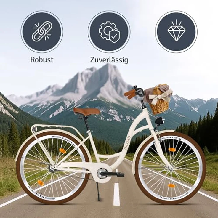 Milordbikes City-Fahrrad, Braun-Creme, 46 cm, Metallrahmen, 700C x 35 mm Reifen, inklusive Pedale und Lenker – Bild 5