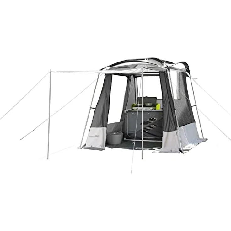 Brunner Multifunktionales Küchen- und Materialzelt mit Stahl- und Fiberglasrahmen, großen Fenstern und hochrollbarer Eingangstür – Bild 2