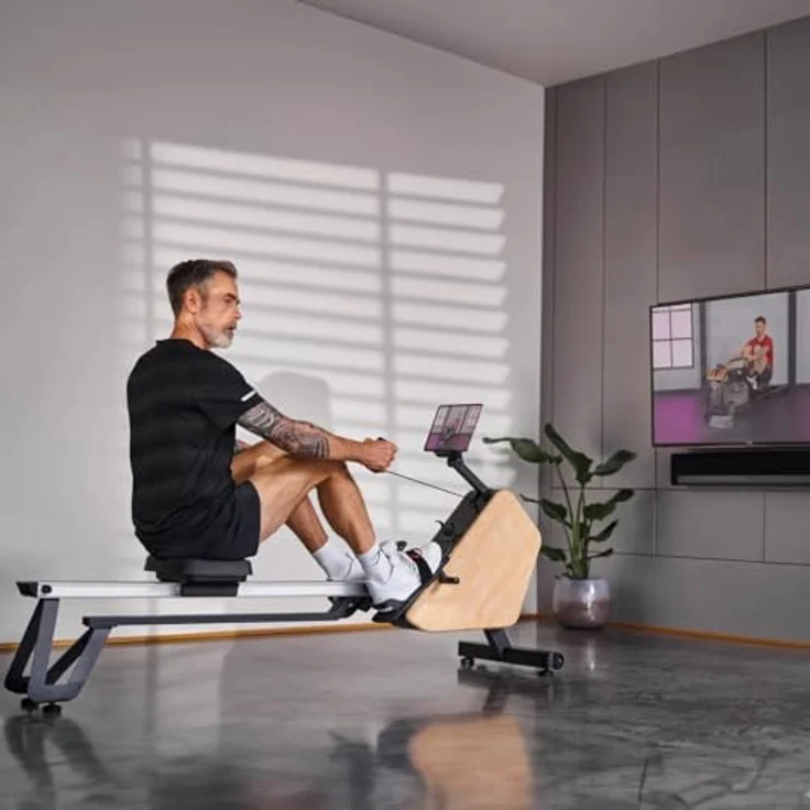 HAMMER Rudergerät RowTech NorsK, edles Holz-Design, 20 Trainingsprogramme, innovativer Rudergriff – Bild 2