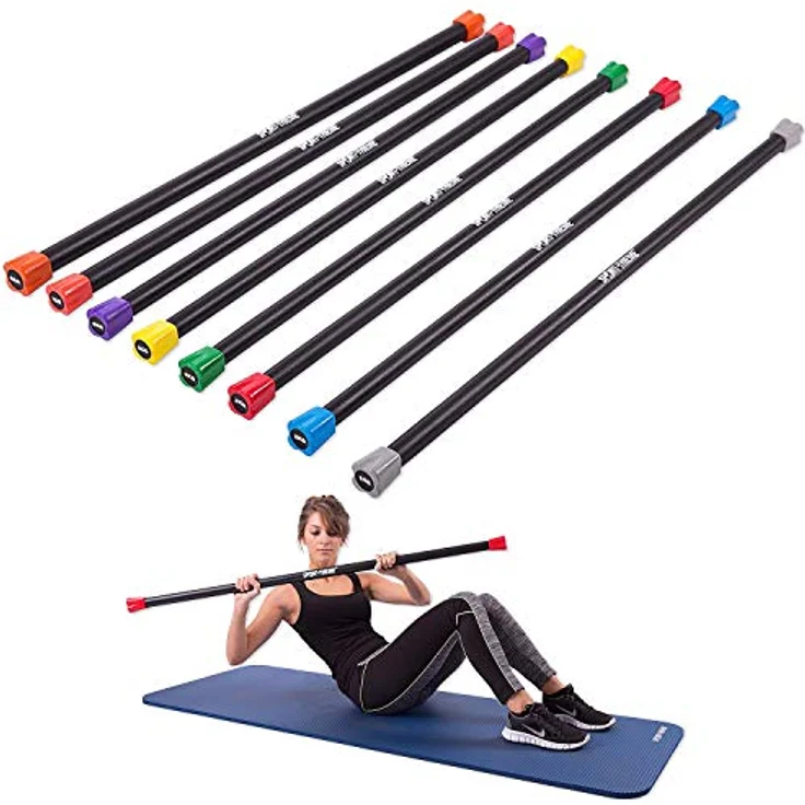 Sport-Thieme Gewichtsstange für Aerobic, Fitness, Therapie | 1-8 kg Weighted Bars, Hantelstange mit Zusatzgewichten | Stahl mit Kautschuk-Oberfläche | Länge: 122 cm, ø 30-37 mm – Bild 1