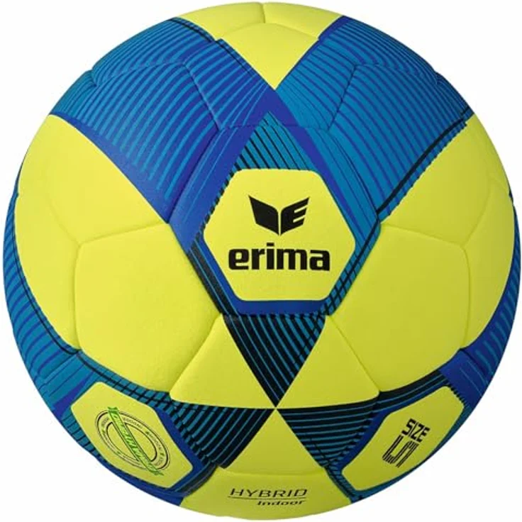 Erima HYBRID Indoor Fußball gelb/New royal 5 - Abriebfestes Mikrofaser-PU, ERIMA Hybrid Technologie, ABS-Ventil, Butyl-Blase – Bild 2