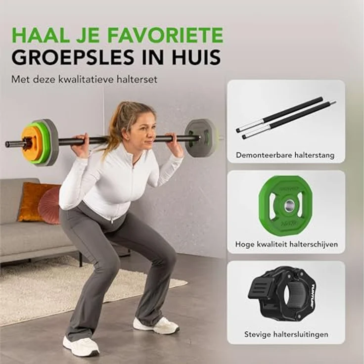 Tunturi Aerobic Pump Gewichteset 20kg - Hantelset mit 6 Scheiben - Inkl. Hantelstange - Mit Gummibeschichtung - Inkl. gratis Fitness-App – Bild 2