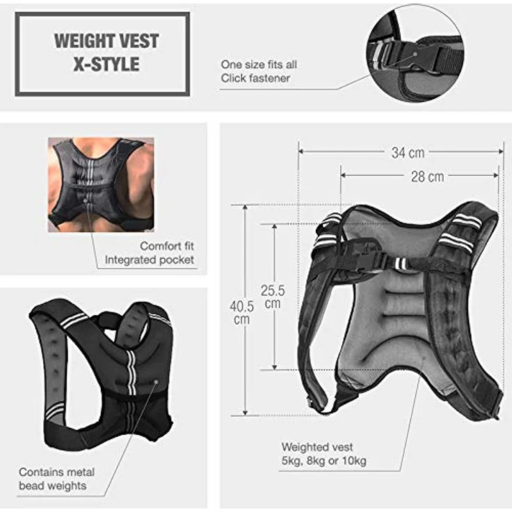 GORILLA SPORTS® Gewichtsweste - 5kg / 8kg / 10kg, mit Gewichten, Unisex, Universalgröße, Verstellbar - Trainingsweste, Laufweste, Weight Vest, Fitnessweste, Weste mit Gewicht, Krafttraining, Laufen - Preisvergleich – Bild 2