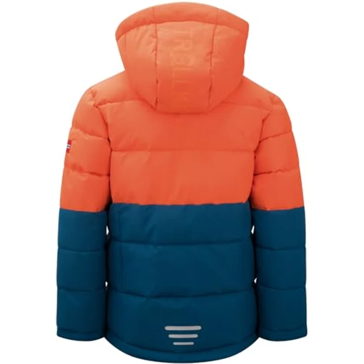 Trollkids Gryllefjord Isolationsjacke, warm wattiert, winddicht und wasserabweisend, deep orange/madeira blue, Größe 128 – Bild 2
