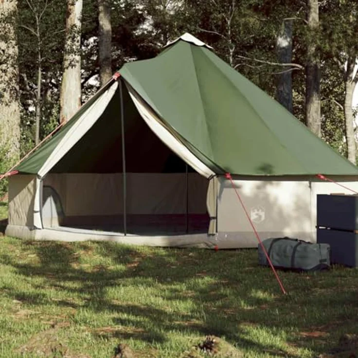 vidaXL Tipi Familienzelt 6 Personen, Wasserdichtes Campingzelt mit Netzwänden und E-Anschluss, Grün, 185T Polyester – Bild 2
