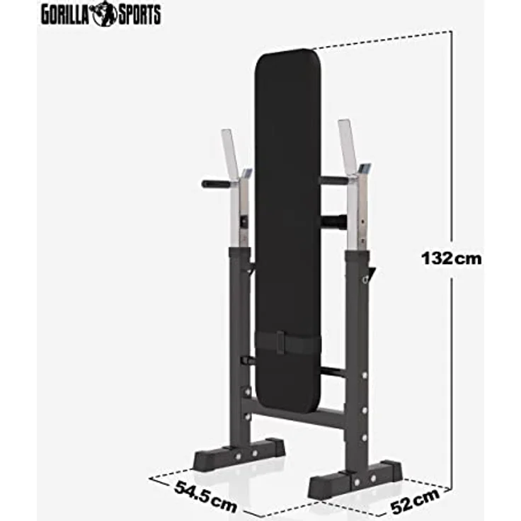 GORILLA SPORTS Hantelbank mit Ablage, Dip-Station, inkl. Hantelset 100kg, Klappbar, Schwarz/Weiß, für effizientes Krafttraining – Bild 8