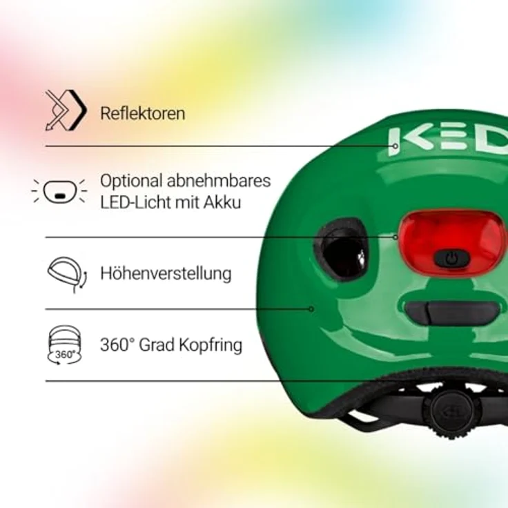 KED Meggy Spark M, Kinder Fahrradhelm mit In-Mold-Technologie, verstärktem Hinterkopfschutz und integrierten Reflektoren, grün - green glossy – Bild 4