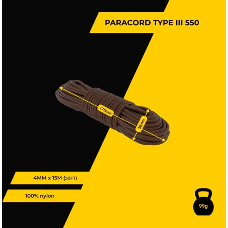 EdcX Paracord 550 Typ III 4 mm, Chocolate, 15 m – 100% Nylonseil, stark und langlebig, ideal für Outdoor, Camping und DIY-Projekte – Bild 3