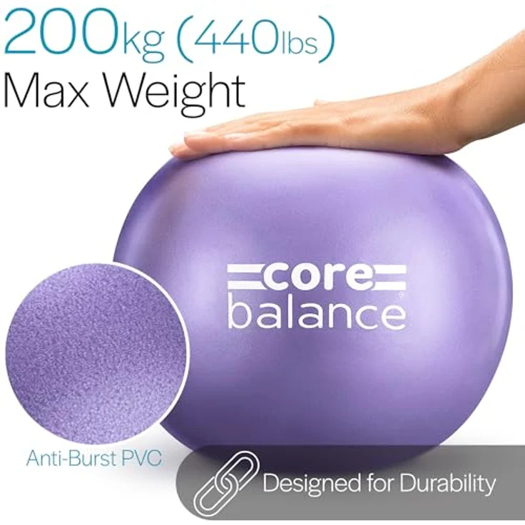 Core Balance Pilatesball - Anti-Burst Yogaball - rutschfestes PVC - Gymnastik, Fitness, Physiotherapie leicht – Einfach Aufzublasen - 200 Kg Maximalgewicht - 23 cm groß, 200 g - 4 – Bild 3