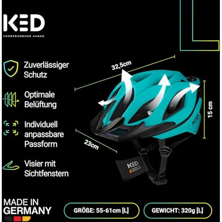 KED Spiri 2 Trend Allround Helm, Fahrradhelm mit K-Fit System, LED-Rücklicht, Größe L, grün-blau – Bild 8
