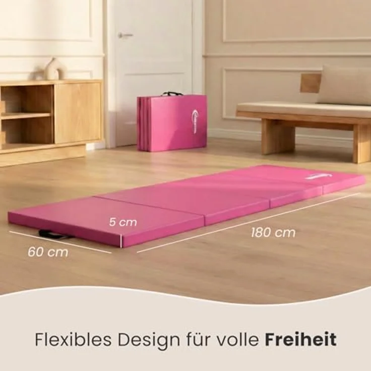 Eyepower Fitnessmatte 180x60 Klappbare Gymnastikmatte 5cm dicke Matte, Weichbodenmatte pink – Bild 9