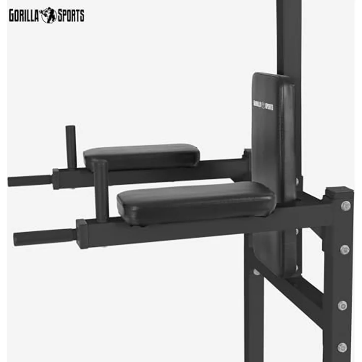 GORILLA SPORTS® Power Tower Klimmzugstation, multifunktional mit Dip-Station, gepolsterter Rückenlehne, schwarz, für Zuhause, max. Belastbarkeit 90 kg – Bild 5