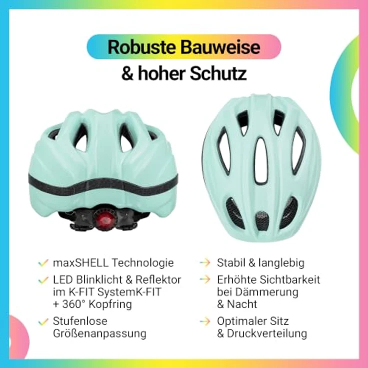 KED Meggy II Trend XS, Fahrradhelm für Kinder mit LED-Rücklicht, Bright Aqua – Bild 7