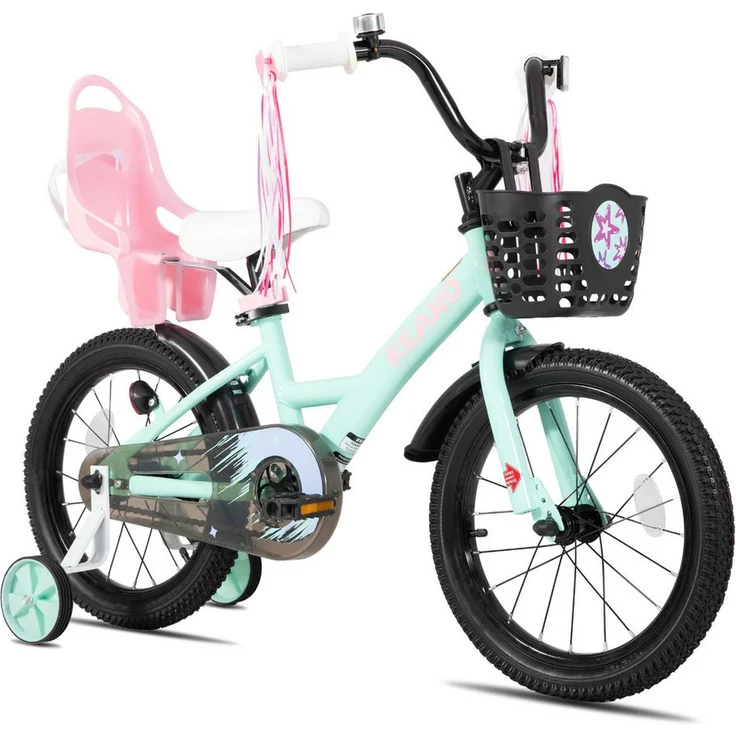 JOYSTAR Mädchenfahrrad 14/16/18/20 Zoll mit Hochkarbonstahlrahmen, Puppensitz, Korb, Stützräder und Schutzblechen