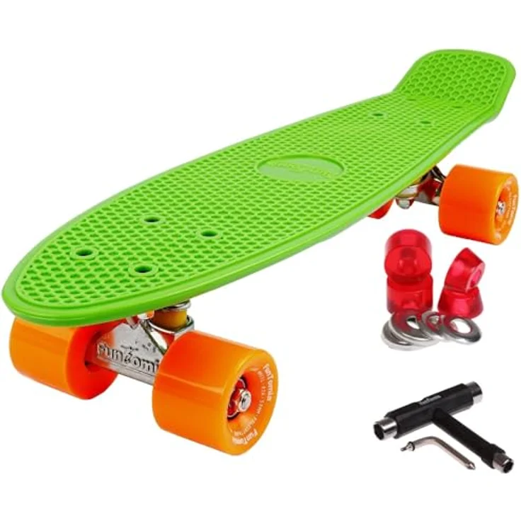 FunTomia 57cm Mini-Board Skateboard mit LED Leuchtrollen, Aluminium Truck, ABEC-9 Kugellager und T-Tool, grün – Bild 1