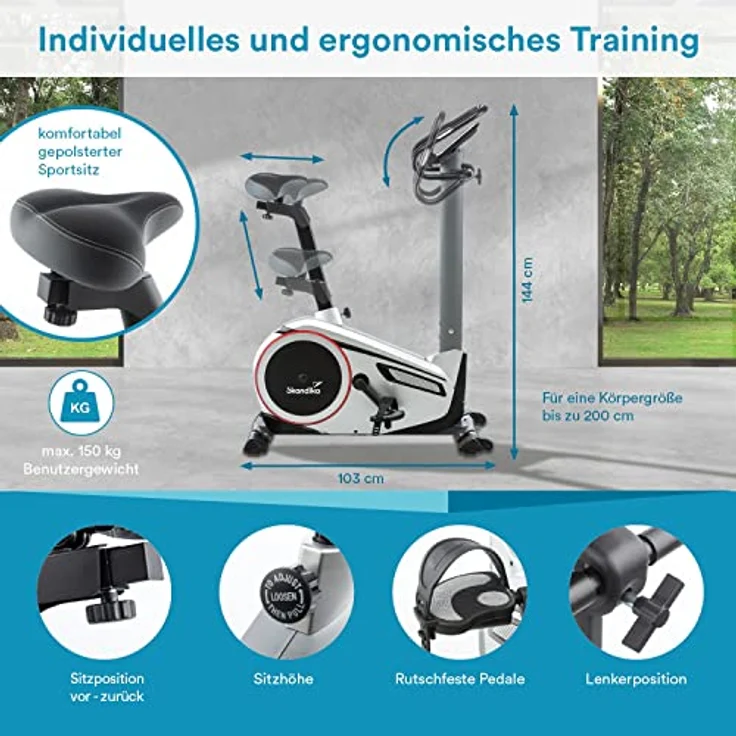 Skandika Ergometer Morpheus mit Kinomap Lifetime-Abo| Heimtrainer für Zuhause, 12 kg Schwungmassensystem, 32 Levels, 24 Programme, Pulsgurt, Tablethalterung | Indoor Fahrrad bis 150 kg – Bild 5