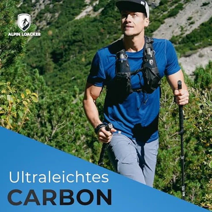 ALPIN LOACKER Trailrunning Stöcke faltbar aus Carbon, ultraleicht und ergonomische Korkgriffe, verstellbar 100-120 cm, inklusive Gummiaufsätze für vielfältige Untergründe – Bild 2