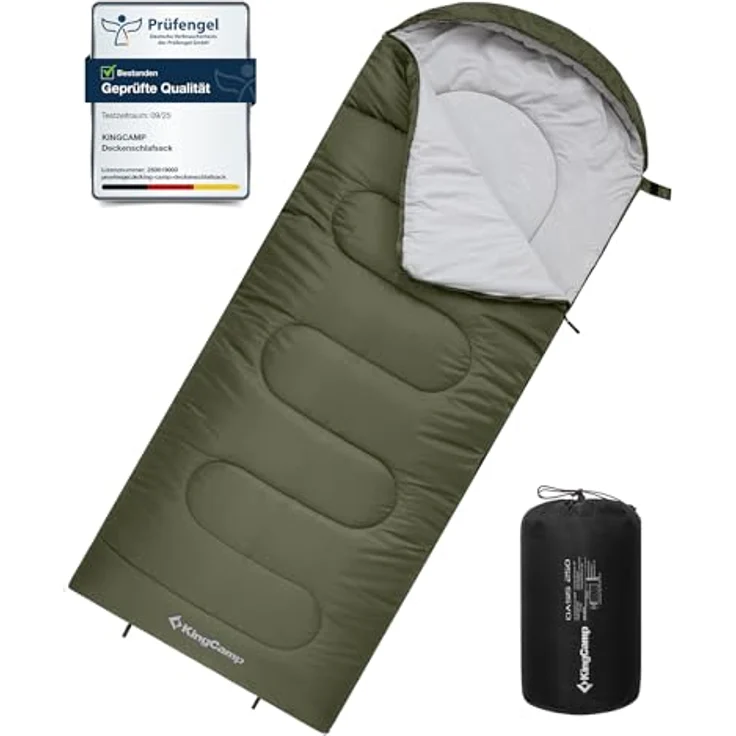 KingCamp Schlafsack Deckenschlafsack 3-4 Jahreszeiten, ultraleicht, warm und waschbar, Olive L Zip, 220×75 cm, für Camping und Outdoor Abenteuer – Bild 1