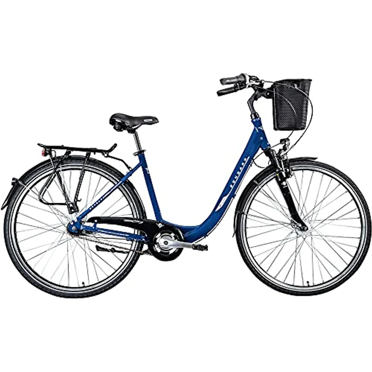 ZÜNDAPP Z700 Damen Fahrrad Damenfahrrad Tiefeinsteiger mit Korb City Bike V Brake Retro Fahrrad Hollandrad mit Gangschaltung Cityrad mit Federgabel (blau, 46 cm) – Bild 2