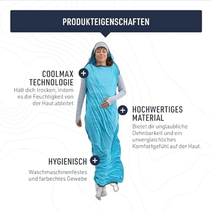 Sea To Summit Inlett Breeze Liner Mumie, Schlafsack (216 cm) aus Coolmax EcoMade mit HeiQ-Fresh-Technologie, grau – Bild 5