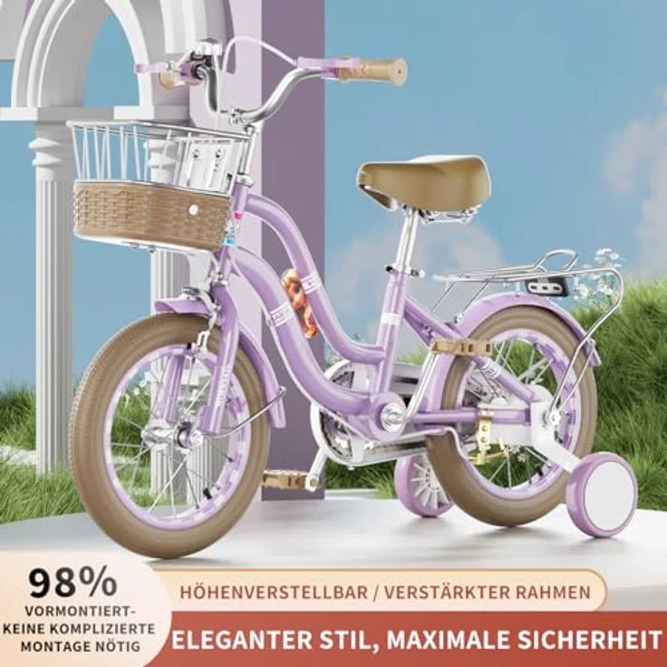 Habib Gruppe Kinderfahrrad Mädchenfahrrad mit 6-teiligem Schutz-Set, dualem Bremssystem und höhenverstellbarem Sattel für 3-8 Jahre – Bild 2