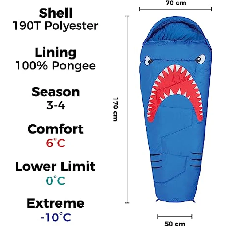 Highlander Kids Creature Schlafsack, Mummy Style Junior für Sommercamping, blau, mit komfortablem Futter und Packsack – Bild 2