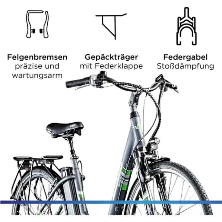 ZÜNDAPP E Bike City 28 Zoll | Elektro Fahrrad für 150-175 cm | 7 Gang Ebike Vorderrad Motor | E-Bike Elektrofahrrad mit Beleuchtung | Retro Hollandrad Green 3.7 (grau, 48 cm) - ZÜNDAPP Elektrofahrrad mit kraftvollem Ananda M129 Radnabenmotor, lange Reichweite und umfangreiche Ausstattung. – Bild 4